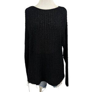 Zara Sweater Women's Large Long Sleeve Ribbed Knit Stretch Relaxed Fit Black